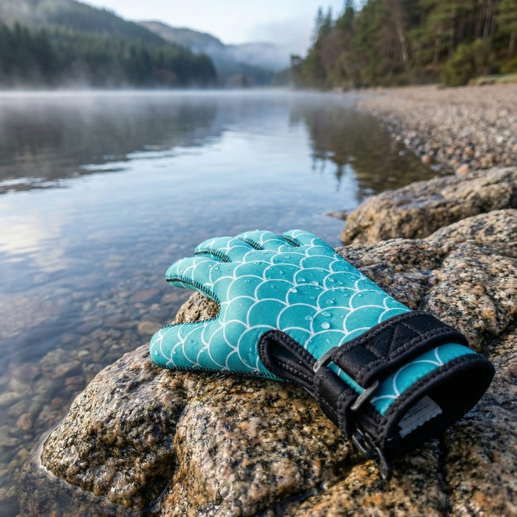 PRE ORDER - Neoprene Swim Gloves: Teal Mermaid Scale