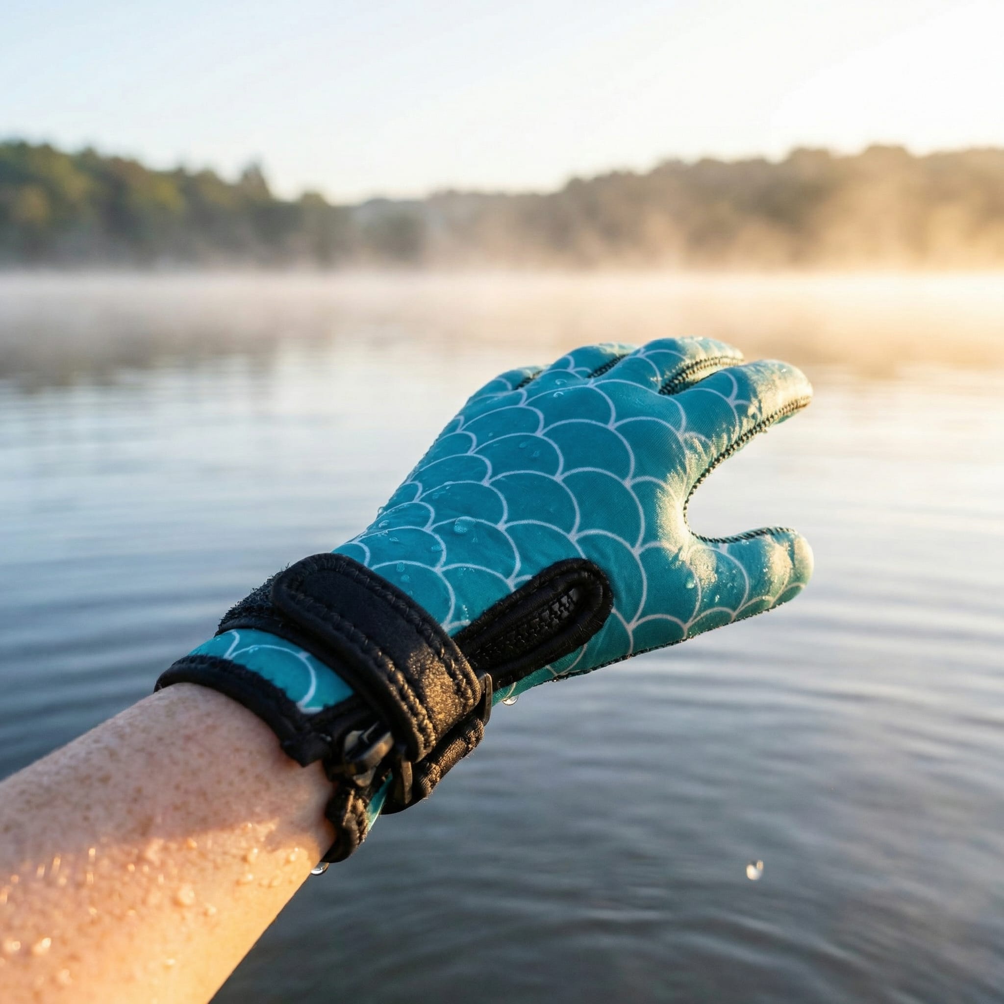 Teal Mermaid Scale Neoprene Swim Gloves