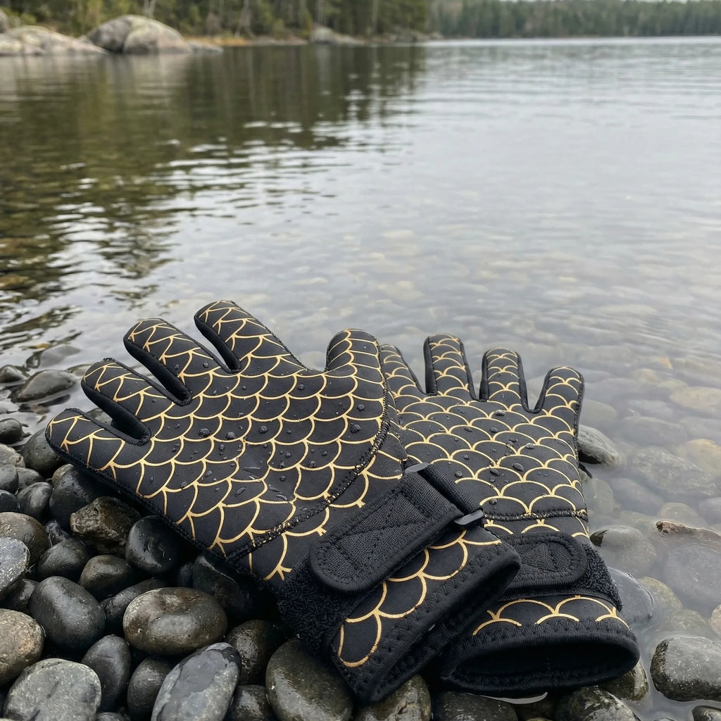 Neoprene Swim Gloves: Black Scale