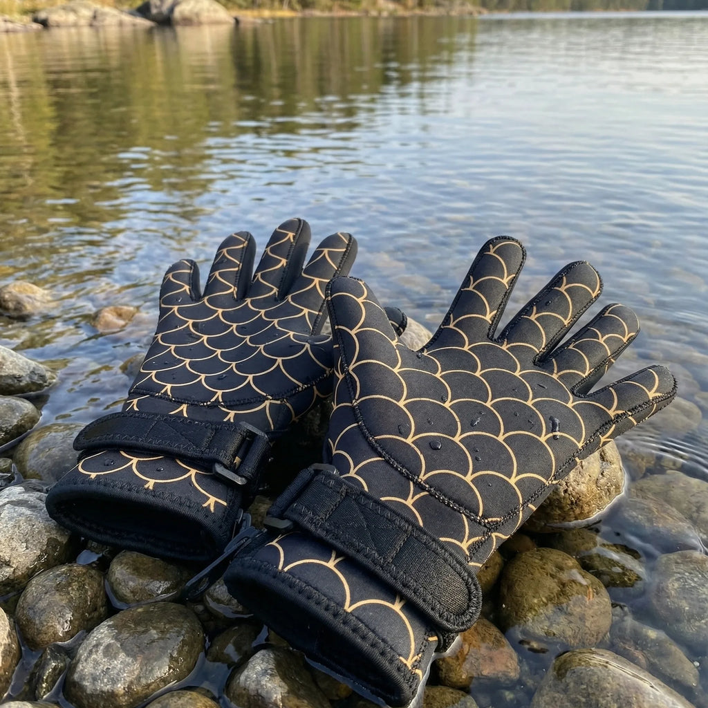 Neoprene Swim Gloves: Black Scale