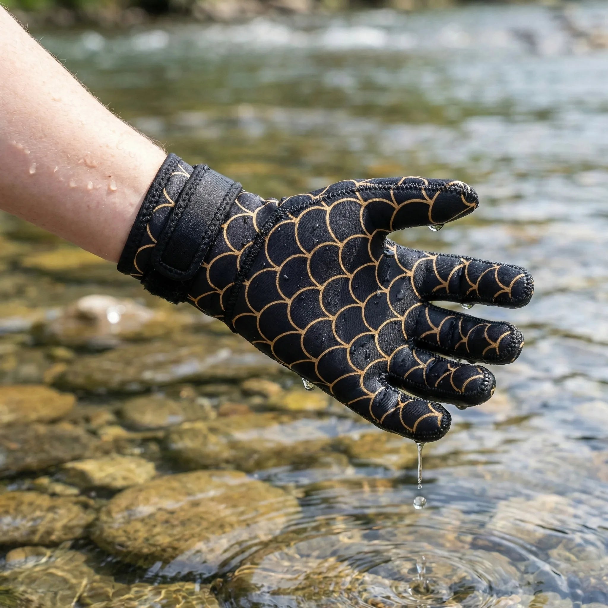 Neoprene Swim Gloves: Black Scale