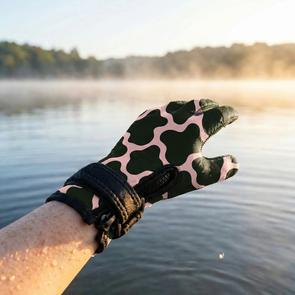 Neoprene Swim Gloves: Pink Cow Print
