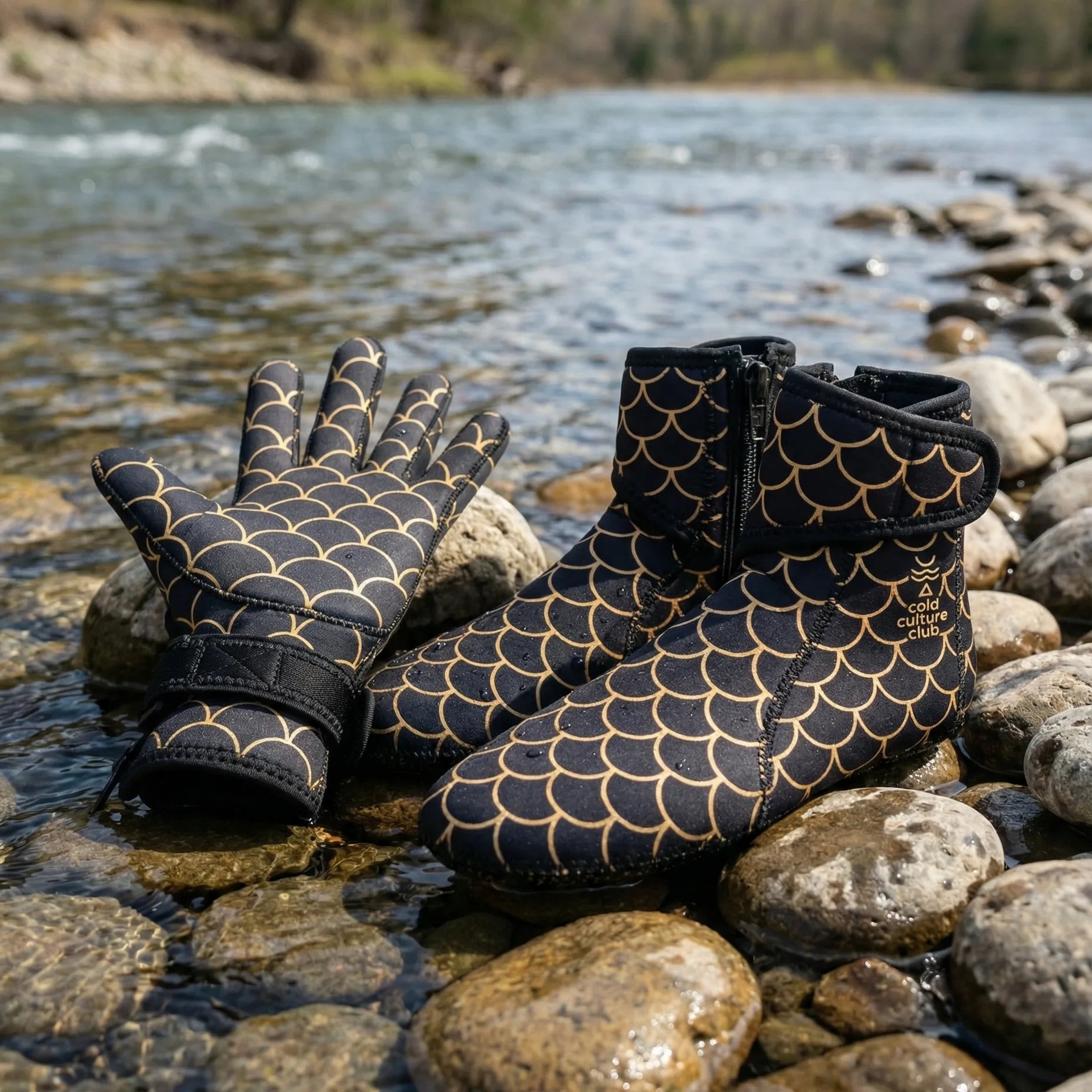 Cold Culture Club Black Scale swim sock and glove set