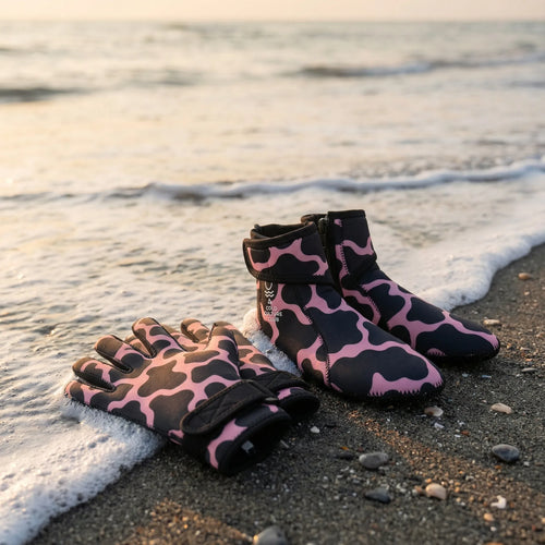 Cold Culture Club Pink Cowprint swim sock and glove set