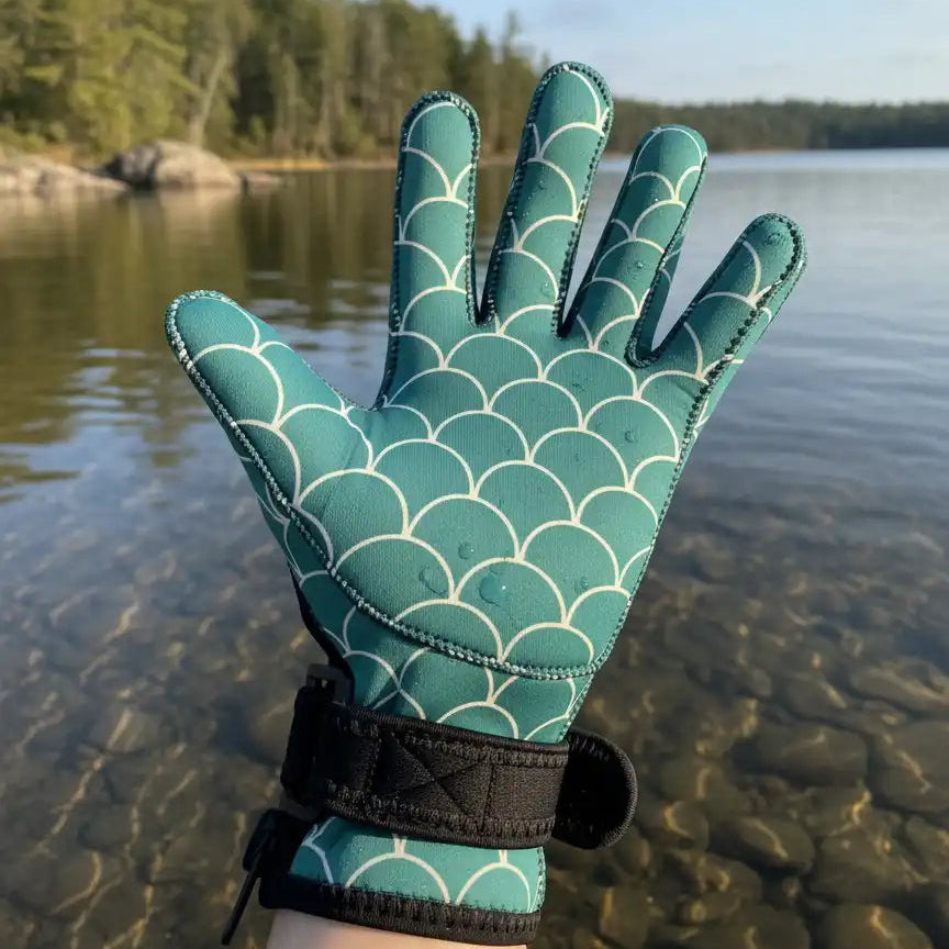 PRE ORDER - Neoprene Swim Gloves: Teal Mermaid Scale