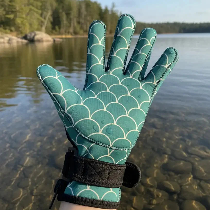 Teal Mermaid Scale neoprene swim gloves
