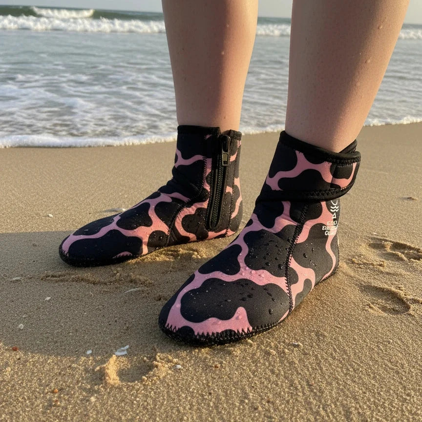 Pink Cowprint neoprene swim socks